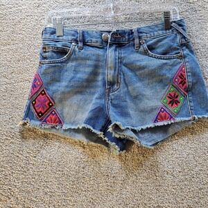 Free People Jeans Shorts Womens 27 Blue Denim Cut Off Embroidered Outdoor Casual